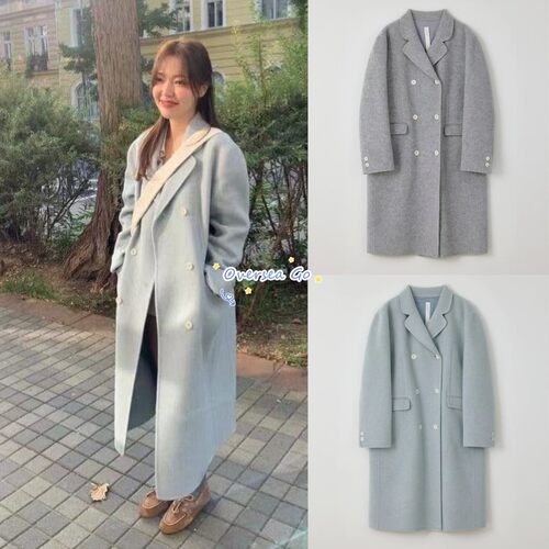 纯色西装领双排扣大衣外套女