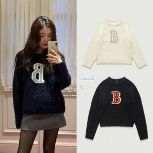 折扣现货the barnnet 八奶冬季新款 圆领撞色B字母提花针织衫毛衣