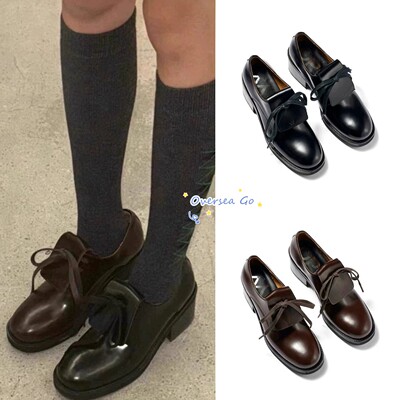 系带圆头粗跟乐福鞋玛丽珍单鞋女