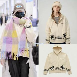 现货 thebarnnet 杨超越同款八奶滑雪提花拉链连帽针织开衫毛衣女