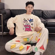 睡衣男士秋冬款珊瑚绒加厚可爱卡通大码休闲男生法兰绒家居服套装