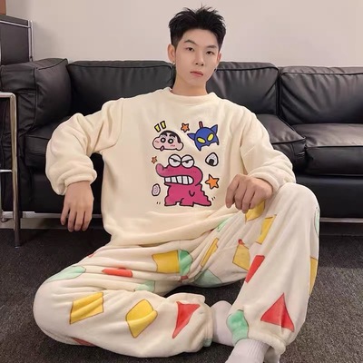 睡衣男士珊瑚绒可爱卡通大码套装