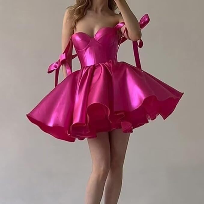 2026款Wedding dress亚马逊迷你缎礼服抹胸露背缎面宴会派对短裙