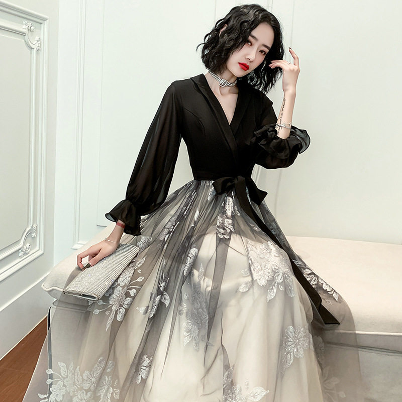 黑色晚礼服裙女2026新款轻奢小众平时可穿宴会高级感钢琴演出艺考