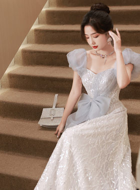 蓝色晚礼服裙女2026新款名媛公主风生日派对小礼服连衣裙鱼尾亮片