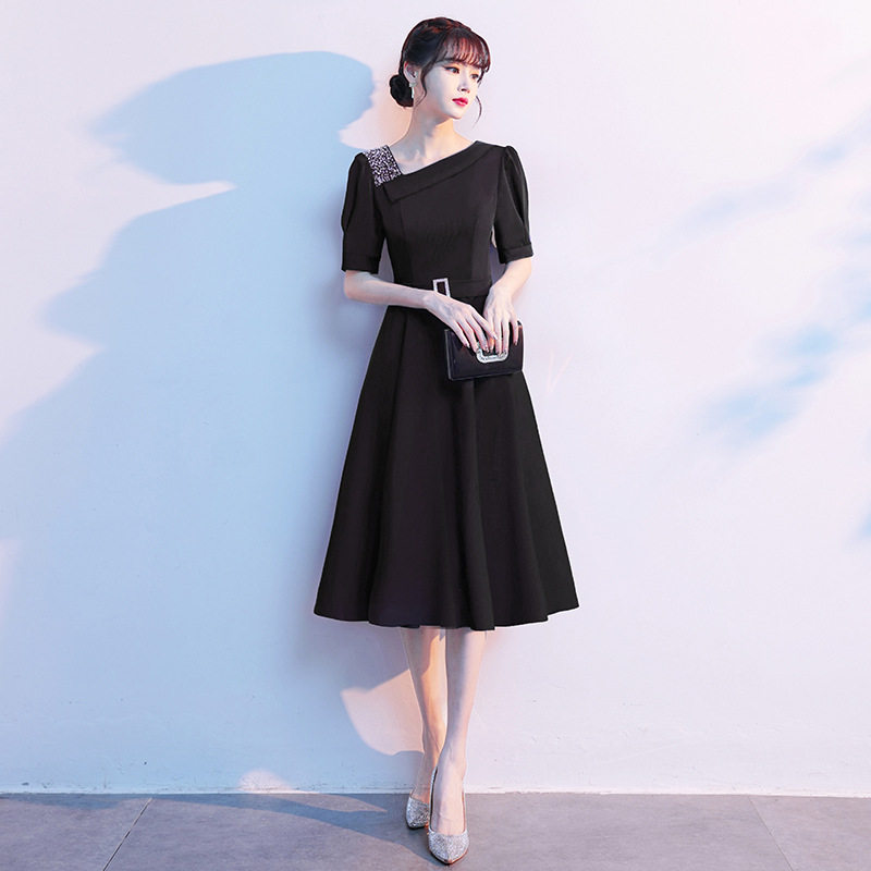 黑色晚礼服女小个子气质宴会轻奢小众高端小洋装连衣裙平时可穿