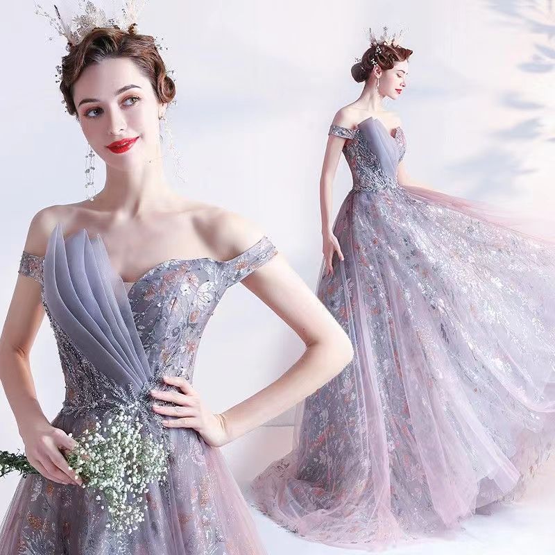 时尚紫色晚礼服新娘结婚敬酒服2026新款宴会气质主持人连衣裙夏季