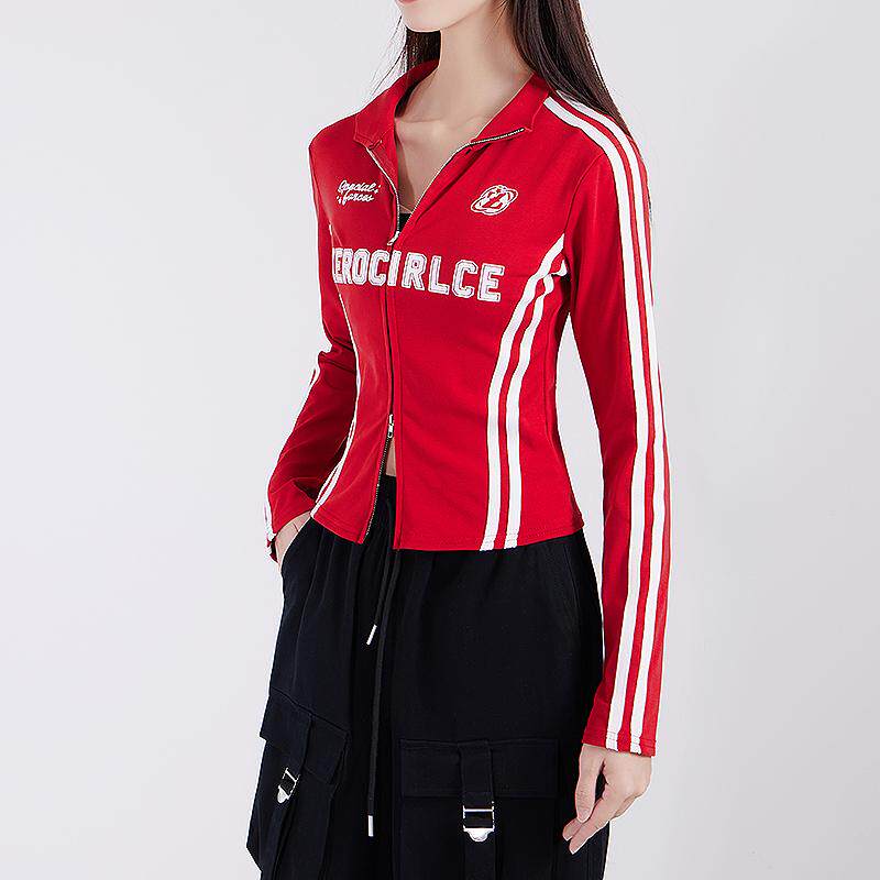 2025新款美式辣妹撞色女式运动拉链开衫短外套甜酷修身显瘦上衣,女装/女士精品,短外套,淘宝优惠券,粉丝福利购,淘宝优惠卷