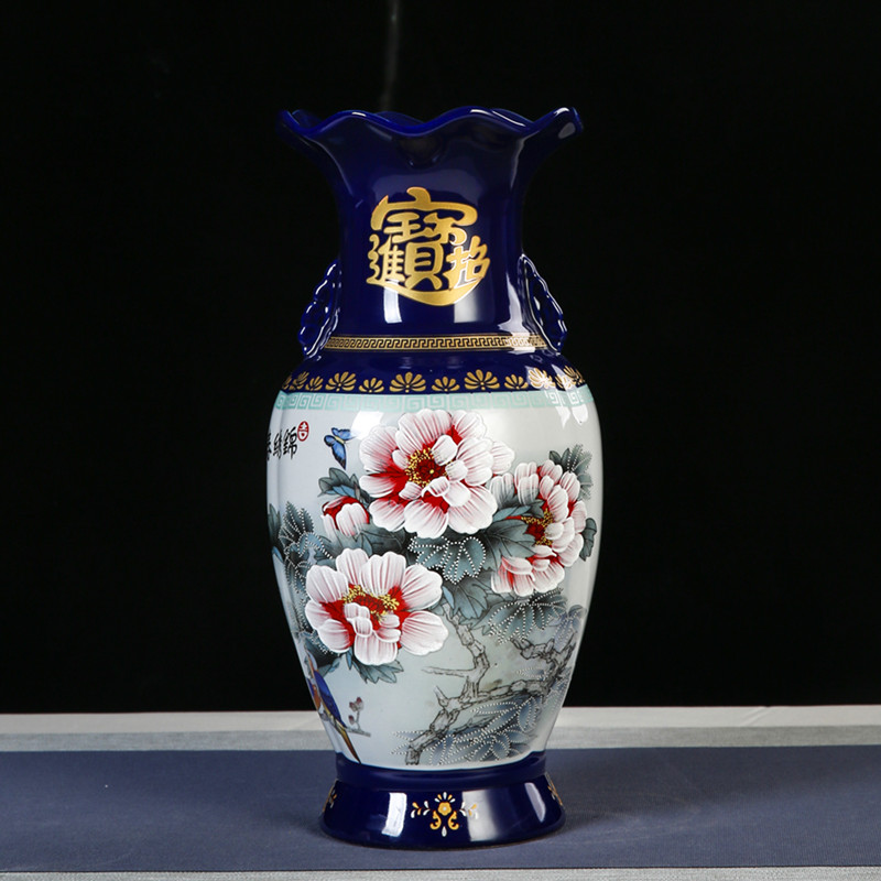 景德镇陶瓷器花瓶手工家居饰品招财进宝瓷瓶客厅工艺品新中式摆件