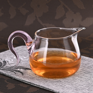 高硼硅玻璃公杯耐热彩把公道杯加厚琉璃茶海分茶器家用茶具茶配件