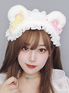 lolita日系少女头饰猫耳朵发饰蝴蝶结发卡毛绒波点发夹猫耳发带