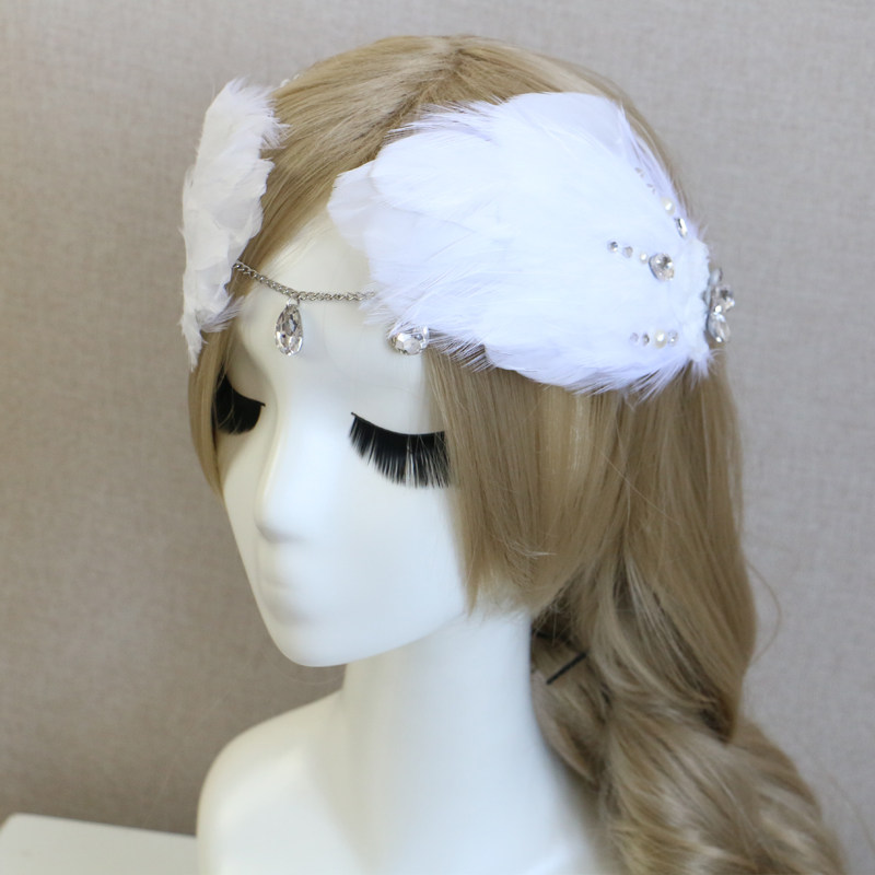 表演舞蹈头花儿童表演发饰结婚新娘配饰羽毛头饰影楼天使造型发夹