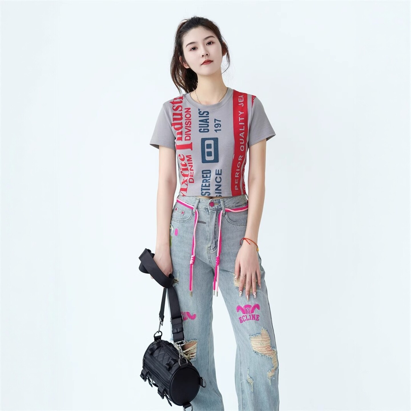 时尚休闲运动套装2025年新款短袖上衣女+阔腿裤抽绳夏季两件套潮