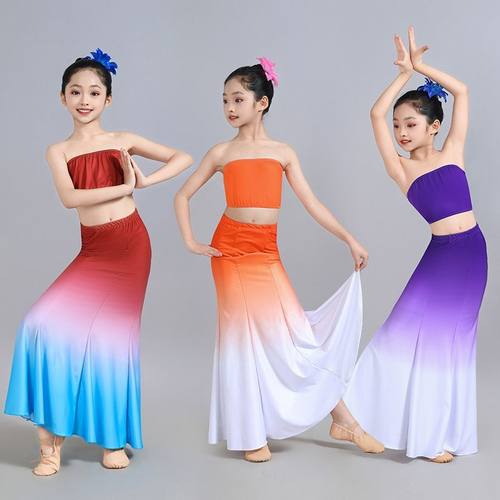 儿童傣族舞裙表演服孔雀