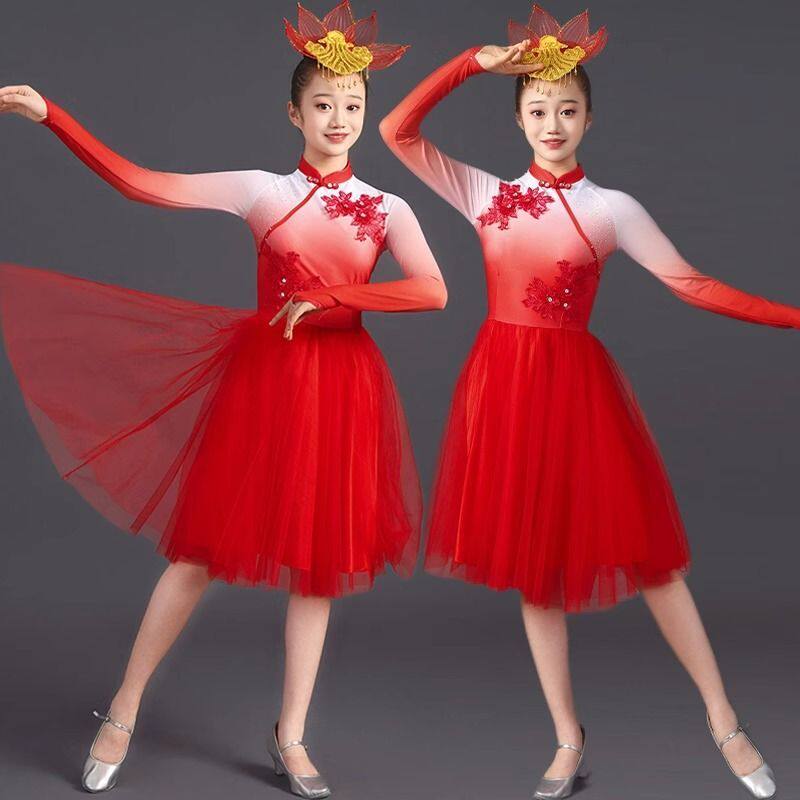 儿童现代舞蹈演出服装女多色开场舞连衣裙短款大合唱团歌伴舞套装
