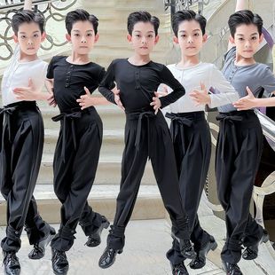 男拉丁舞服装体型训练少儿练功男孩长短袖高级比赛考级国标演出服