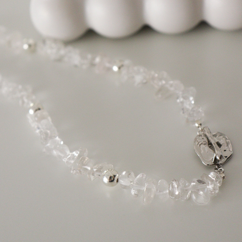 est studio原创冷淡风透明白水晶925银项链女小众天然碎石锁骨链