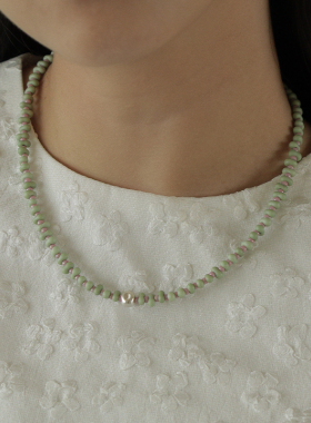 est studio原创复古粉绿芭乐手工串珠项链女小众高级感叠戴颈链