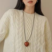 eststudio小众复古爱心黑皮绳长项链ins博主同款 慵懒可调节毛衣链