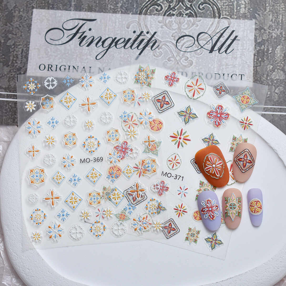 波西米亚美甲贴纸浮雕仿彩绘图腾5D立体暖色民族风格指甲贴纸印花