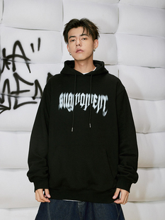 【左航同款】SUAMOMENT抓痕哥特模糊字母美式宽松休闲连帽衫上衣