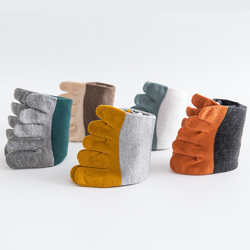 五指袜男士中筒纯棉短袜脚趾头全棉防臭春秋冬季五趾分趾袜子薄款