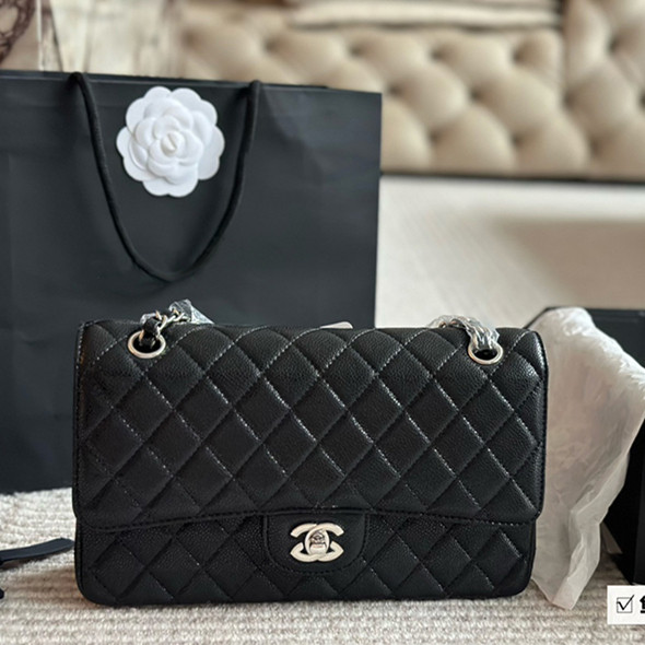 thumbnail for Textured leather bag women's 2026 new caviar cowhide one-shoulder crossbody armpit small fragrance style diamond check chain bag