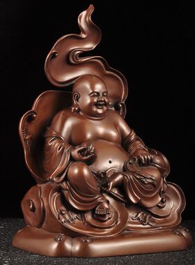 紫铜弥勒佛摆件福寿弥勒笑口常开佛像大肚笑佛家居客厅玄关装饰品