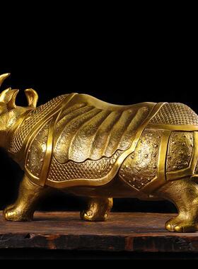纯铜犀牛办公室摆件 吸财旺财股市牛 家居装饰办公室风水摆设