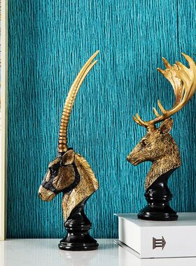 创意鹿头摆件欧式家居装饰品电视柜办公桌酒柜玄关客厅工艺品礼物