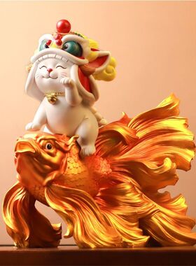 舞狮招财猫2025玄关高档礼物前台开店大吉实用大气新店办公桌摆件