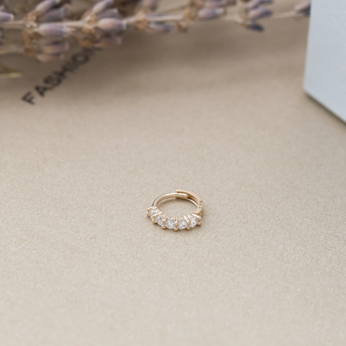 JINJEWELRY 纯14K金排锆耳骨环 精致闪亮一排耳饰女款