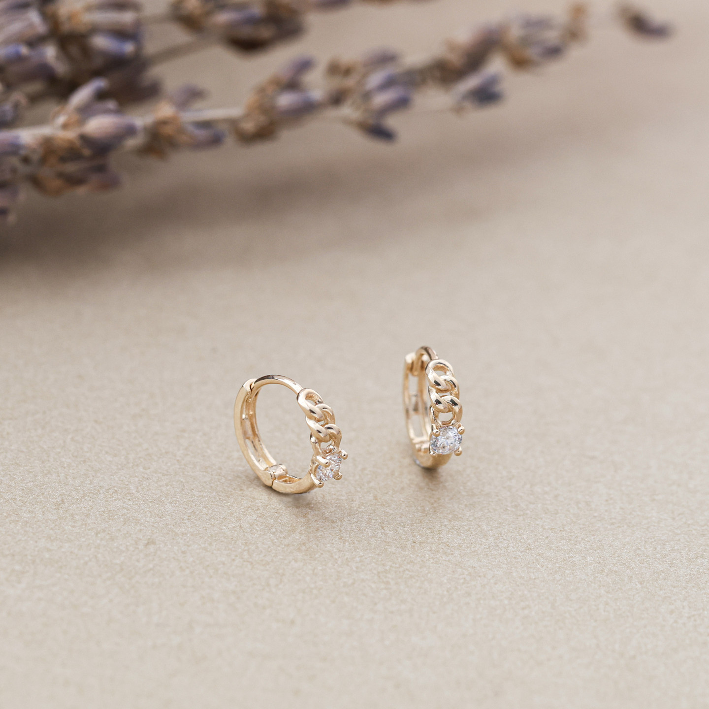 JINJEWELRY 纯14K金链条单锆耳环 精致闪亮耳饰耳扣