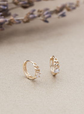 JINJEWELRY 纯14K金链条单锆耳环 精致闪亮耳饰耳扣