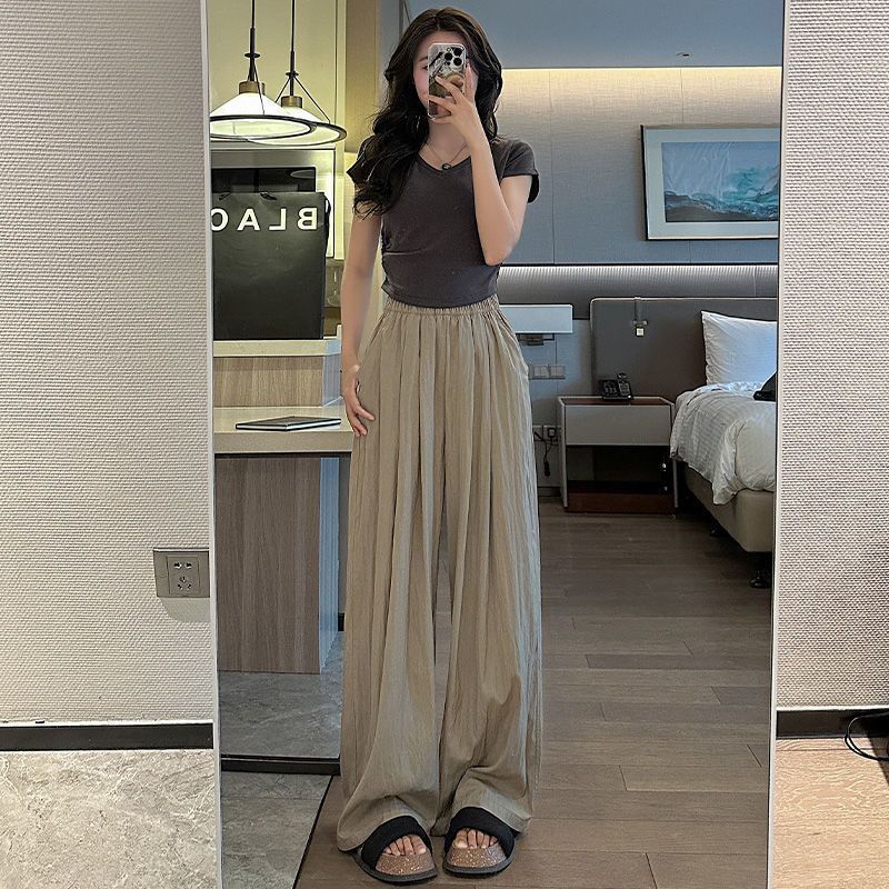 胖mm多巴胺山本裤女慵懒风夏季薄款阔腿垂坠感百搭宽松拖地长裤子