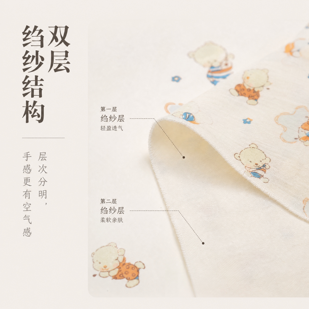 100%棉母婴级A类双层皱纱面料卡通棉布DIY口水巾家居服柔软印花布