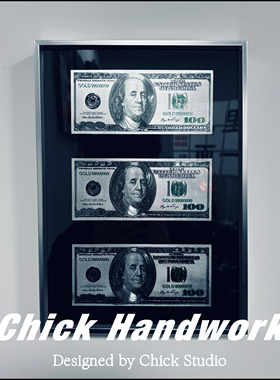 【Chick Studio】新款银箔美金墙上装饰画A4桌面摆件