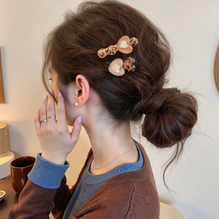 2025新款韩版豹纹花朵发夹女高端前额侧边碎发刘海夹时尚发饰头饰