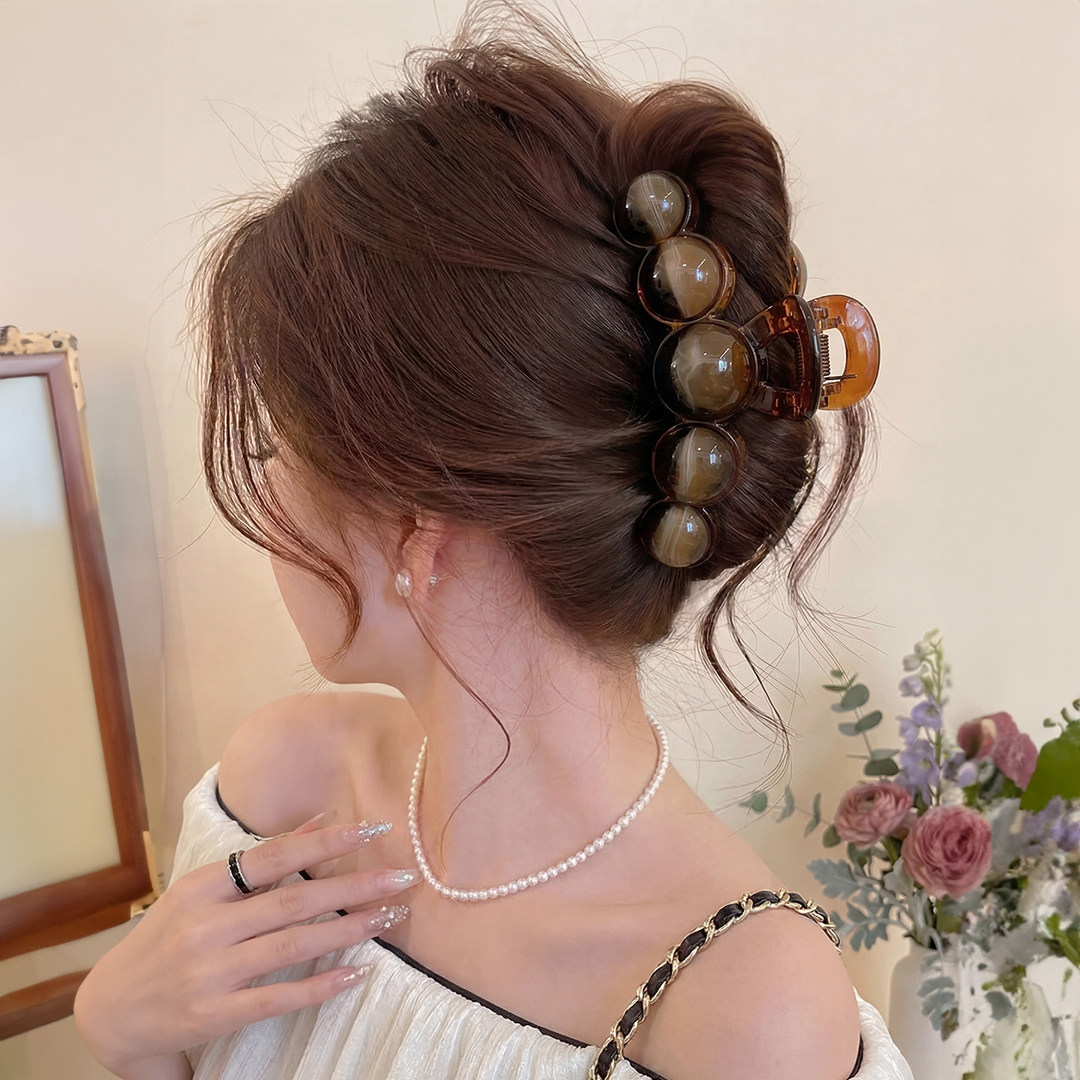 晕染琥珀色气质珍珠抓夹女高级感鲨鱼夹发夹后脑勺发量多2026新款