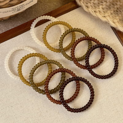 2025新款果冻质感电话线发圈奶咖色系细款发绳耐用高弹力马尾发饰