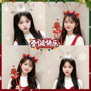 圣诞节银色鹿角发箍节日氛围感发光头箍成人儿童派对表演装 扮道具