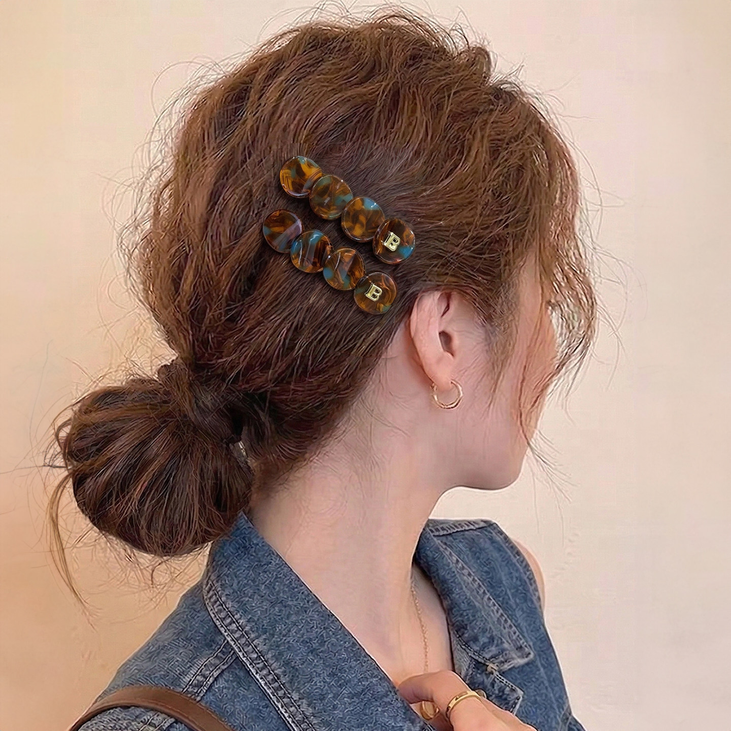复古豹纹圆饼发夹发夹女蓝棕琥珀前额侧边夹高级感碎发刘海夹发饰