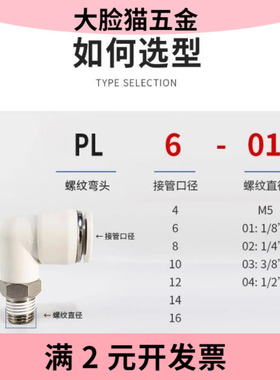 白色90度弯头外螺纹PL气动接头快插内螺纹PLF快速接头6/8/10/12mm