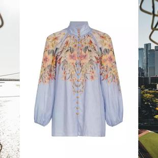 Floral欧美衬衫 专柜海外购蓝色花卉女子衬衣 经典 Lexi Zimmermann