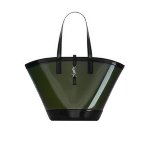 laurent女包中号手提双提手皮质饰边皮质标签薄荷黑 saint
