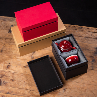 牛皮纸包装盒定制陶瓷茶具茶杯建盏礼品盒红色黑色瓷器花瓶纸盒子