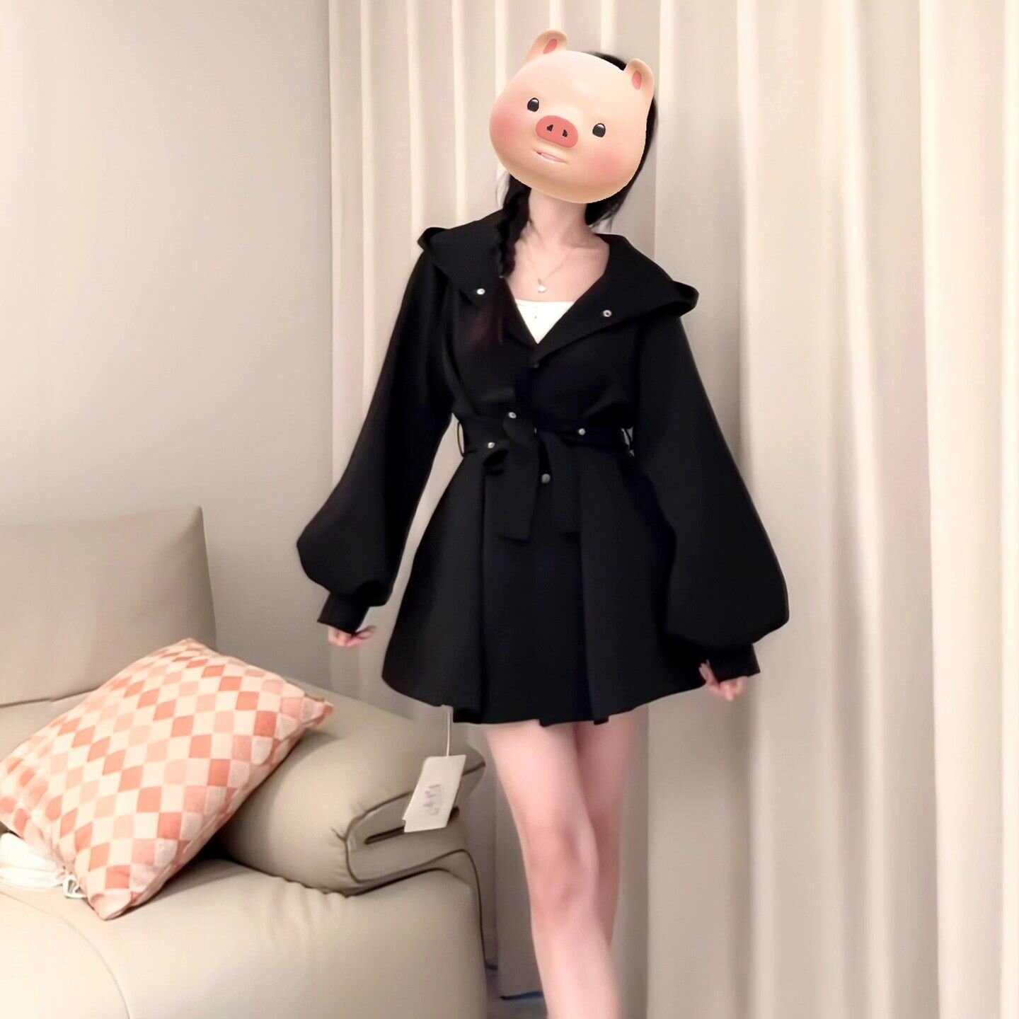 慵懒风小个子风衣外套女2025年秋季新款宽松短款连帽斗篷收腰大衣
