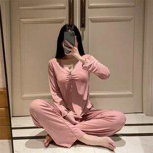 秋冬季睡衣女士V领纯欲风性感长袖2025年新款带胸垫可外穿家居服