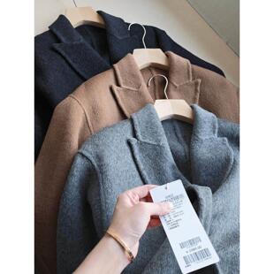 121135F识体店原C木巨2980驼色翻领双排扣腰带双面毛呢大衣外套女