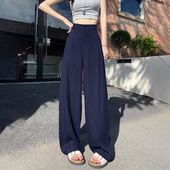 新款 夏季 裤 高腰显瘦百搭休闲棉麻阔腿裤 老钱风 女 天丝亚麻西装